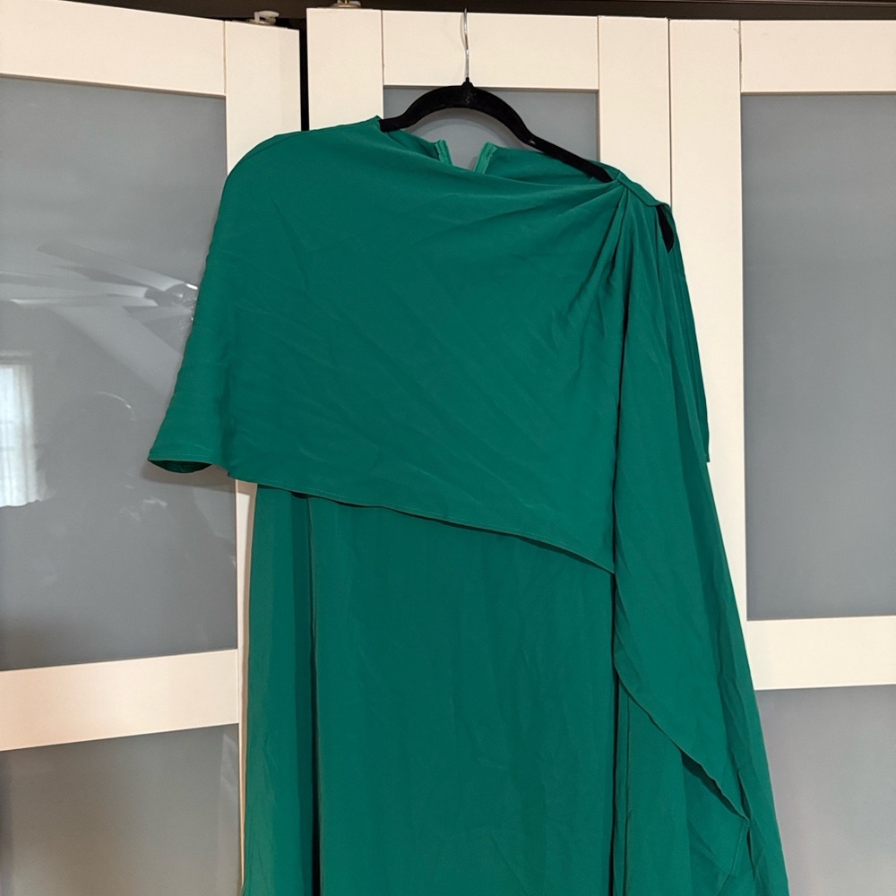 Elegant One-Shoulder Teal Green Draped Evening Dress - Picture 6 of 6